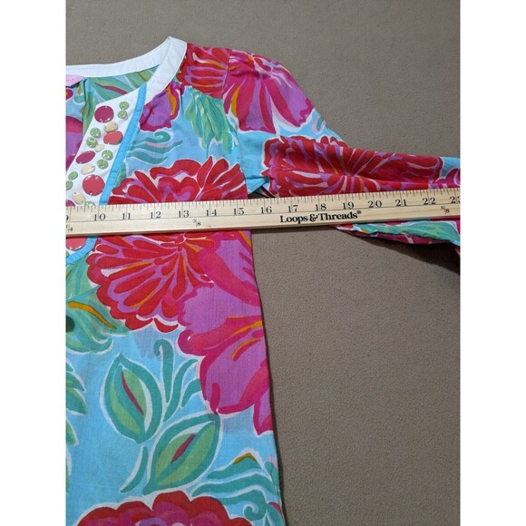 Lilly Pulitzer Women's Floral Blouse V-Neck w/ Embellishments Lagenlook Size XS - Picture 8 of 10